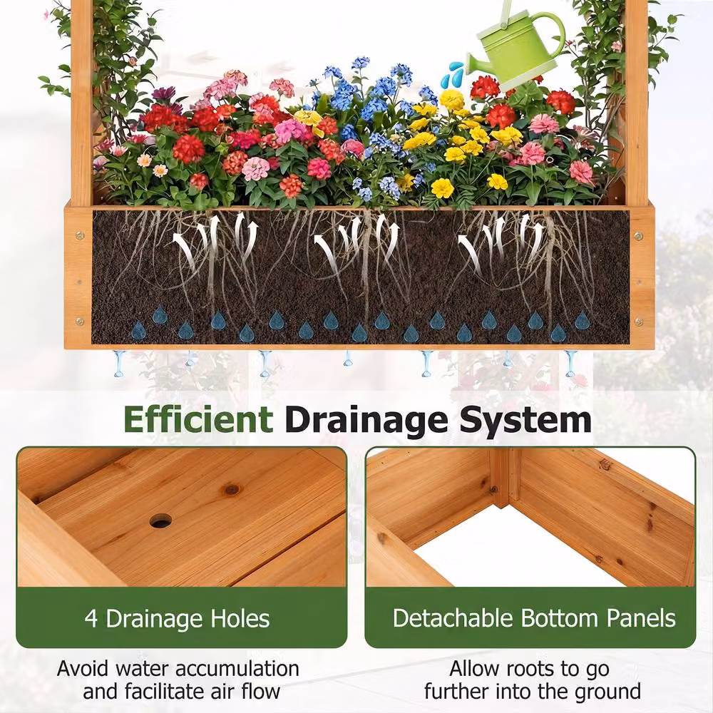 Costway Orange Wooden Raised Garden Bed with Side Trellis and Hanging Roof, Height: 114 cm – 3