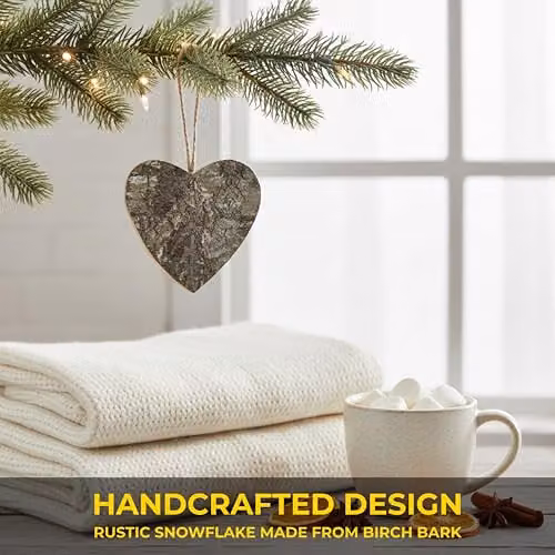 SHATCHI Rustic Heart Shaped Birch Bark Wooden Christmas Wreath in White and Brown, Diameter: 20 cm – 4