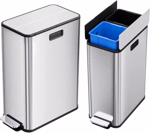 KORVIXA 56L Stainless Steel Silent Soft Close Pedal Bin in Silver