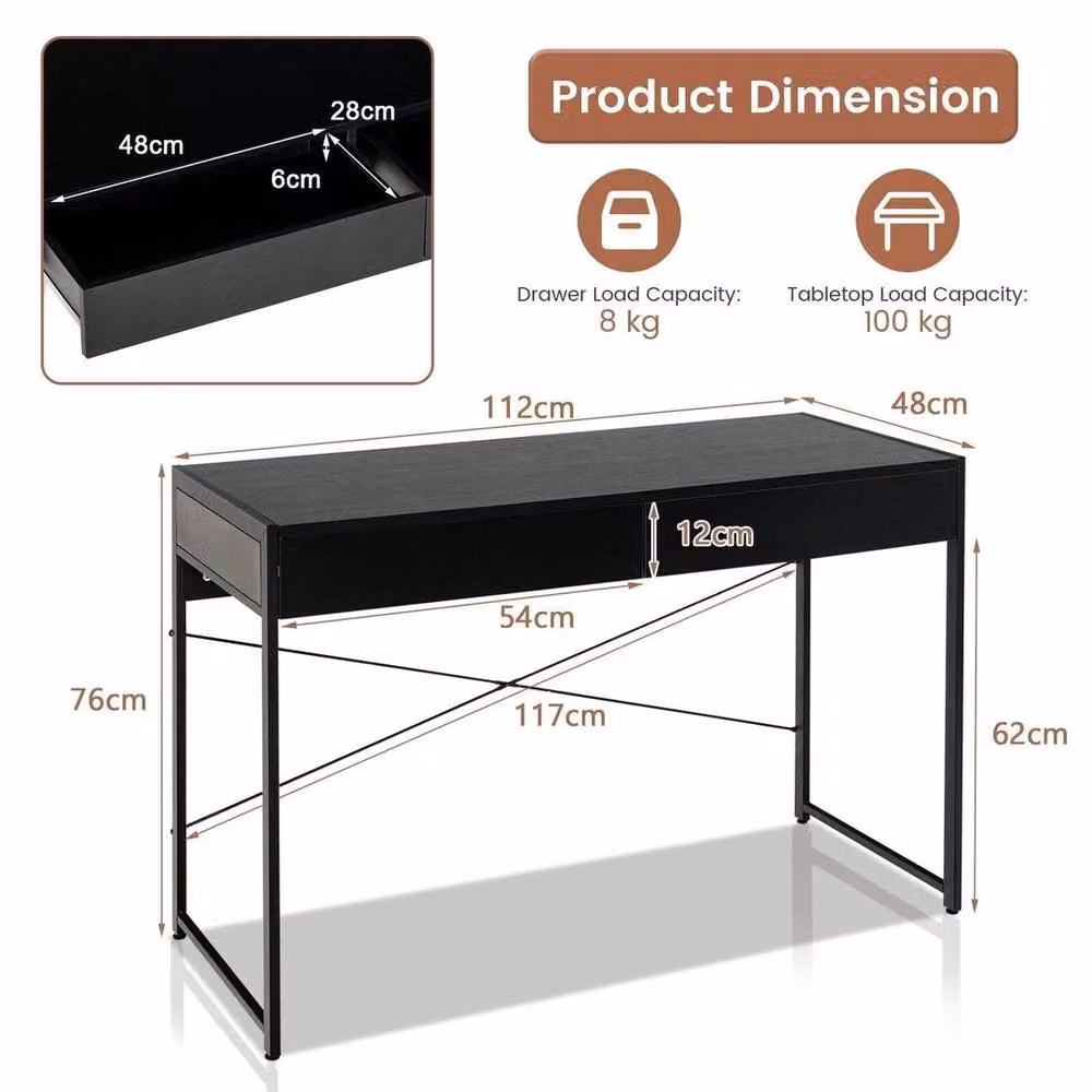 SPETLEK Industrial Computer Desk with 2 Drawers in Black, Width: 112 cm – 2