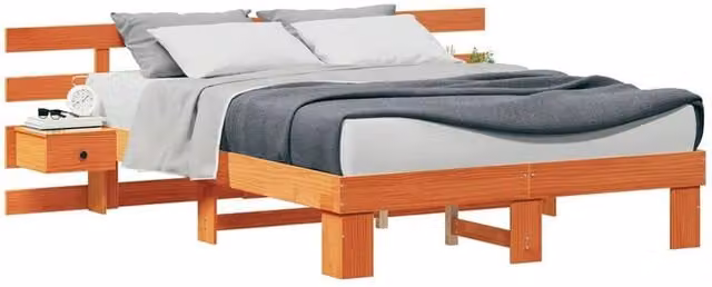 Berkfield Home Modern Brown Solid Pine Wood Bed Frame and Nightstand W/D/H: 140 x 200 cm