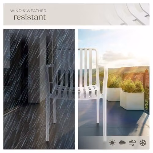 tectake Set of 2 Modern Plastic Garden Chairs with Armrests in Beige/White – 4