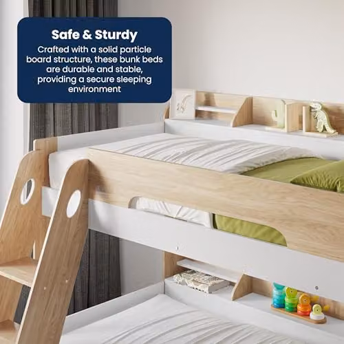 Flair Flick Triple Bunk Bed with Storage and Stairs in Oak, Single Size, H 198.0 x W 158.9 x D 164.5 cm – 4