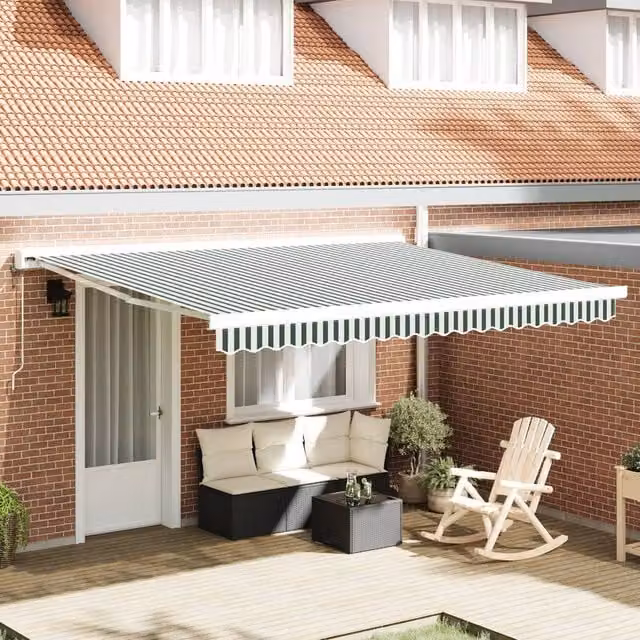 Berkfield Home Awning Replacement Fabric in Green and White for 4x3 m Frame – 1