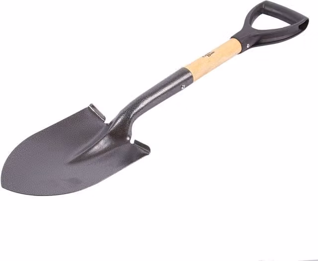 Round Head Steel Micro Shovel with Wooden Handle in Brown and Green
