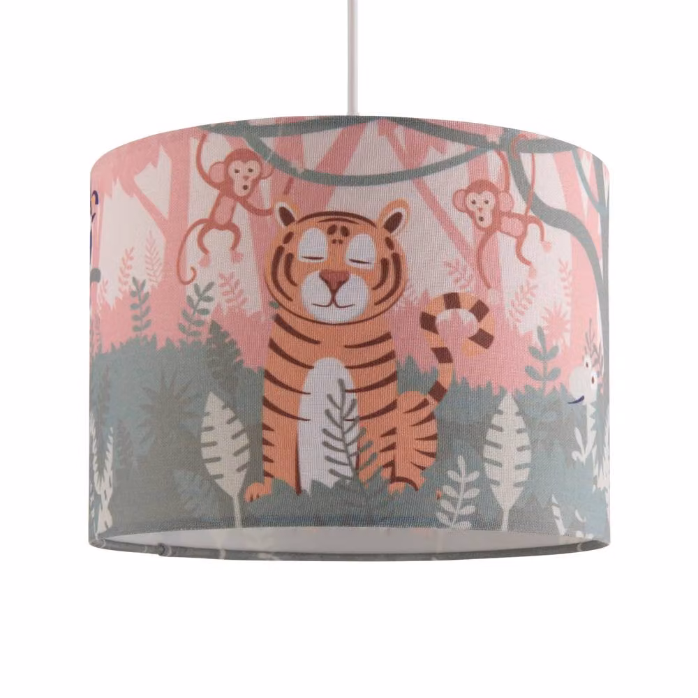 First Choice Lighting Set of 2 Jungle Safari Multicolour Fabric Easy Fit Pendant Shades, Diameter: 25 cm – 2