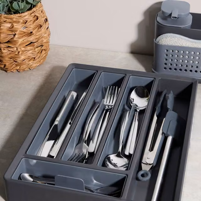 Kitchen Master Static Plastic Cutlery Tray in Grey