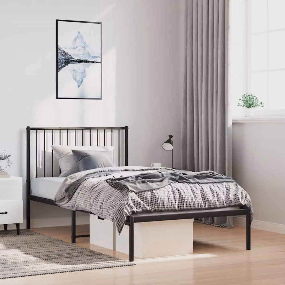 Berkfield Home Metal Bed Frame with Headboard in Black, W/D/H: 100 x 190 cm – 2