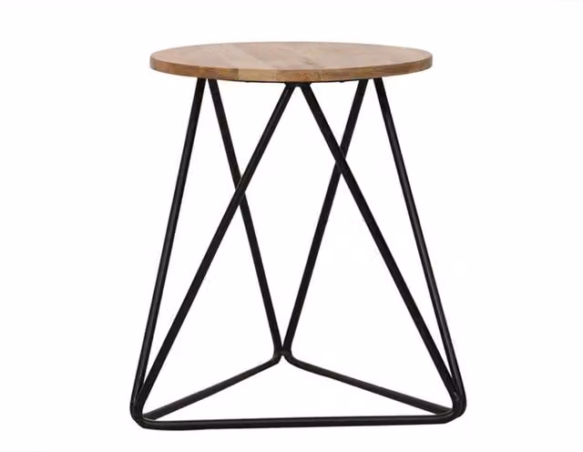 Jaipur Furniture Ltd Ravi Single Stool in Mango Wood and Iron, Black and Brown, W/D/H: 35 x 35 x 45 cm