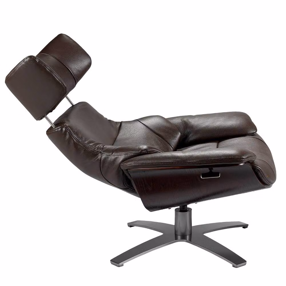 Angel Cerda Brown Leather Swivel Recliner Armchair with Solid Wood Frame – 2
