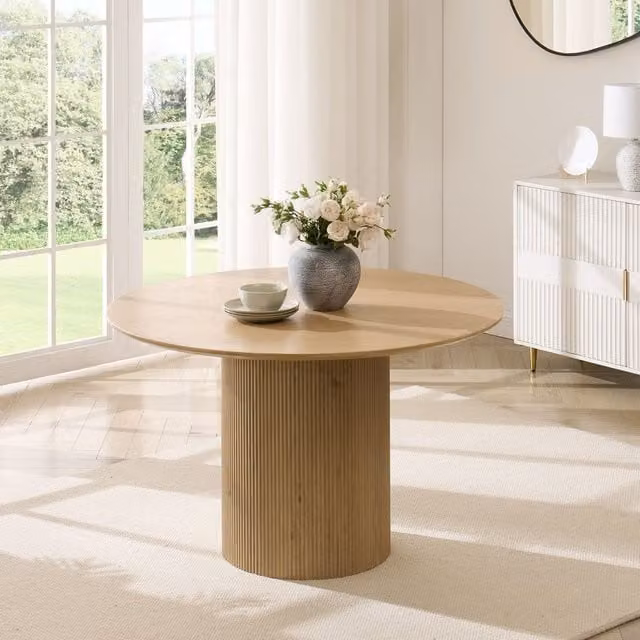 Home Detail Talia Round Japandi Dining Table in Black and Natural Wood
