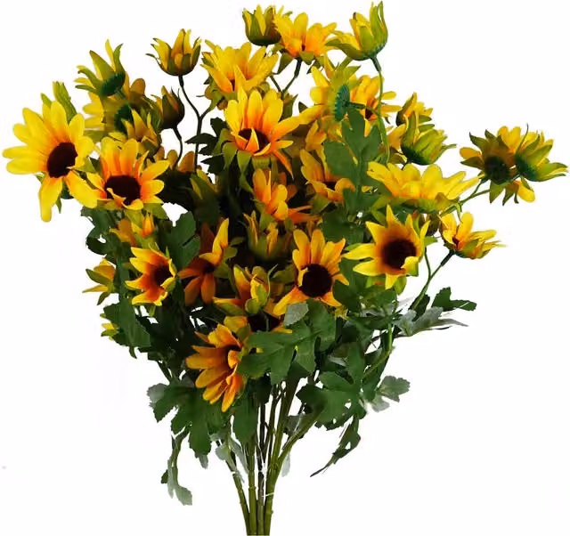 Yellow Artificial Daisy Flower Spray with Textile Leaves