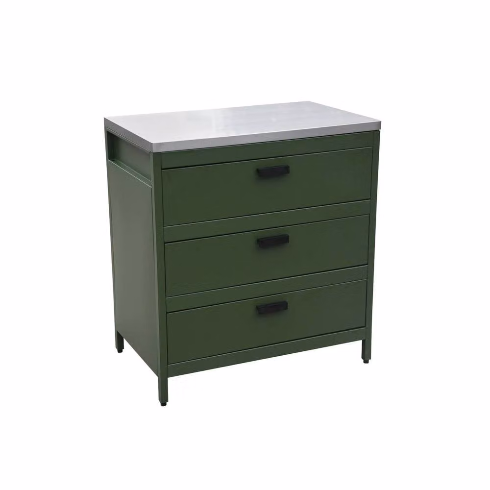 sweeek Green Stainless Steel Outdoor Kitchen Storage Module with 3 Drawers, W: 80 cm, H: 87.5 cm, D: 51 cm – 2
