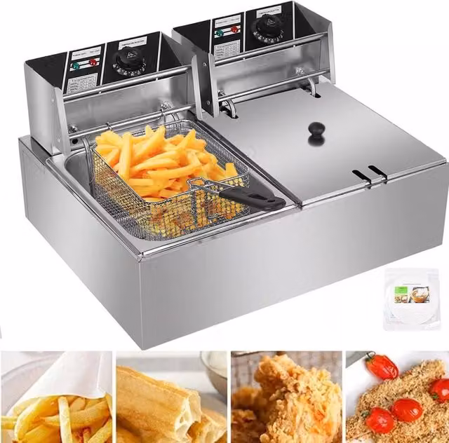 EONLION 20L Commercial Dual Zone Electric Deep Fryer, 5000W, Silver