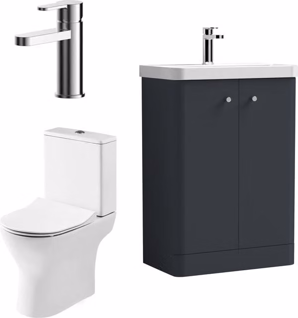 Balterley Floor Standing 2 Door Bathroom Vanity Unit with Tap and Toilet Pack, Dark Grey