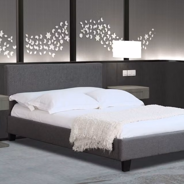 Comfy Living Modern Upholstered Fabric Bed Frame in Grey, W/D/H: 90 x 190 cm