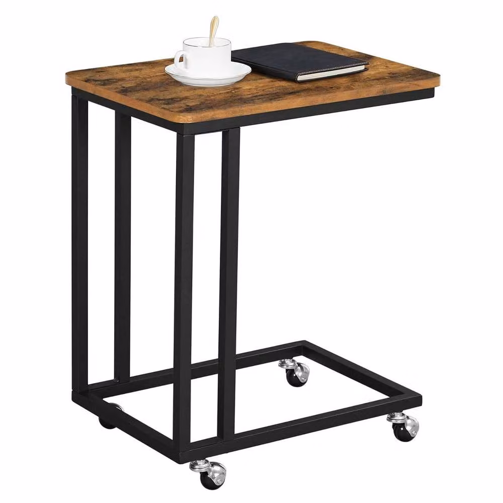 KORVIXA Industrial Brown Side Table, Sofa and Laptop Table with Castors – 5