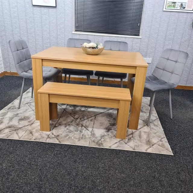 KOSY KOALA 6 Seater Dining Table Set with 4 White Gem Chairs and 1 Bench, Brown and White