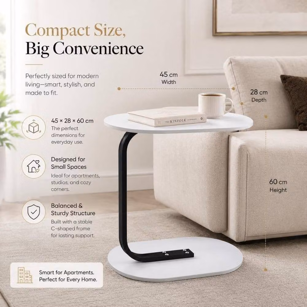 MANTRARAJ White Minimalist Side Table for Bedroom or Home Office – 2