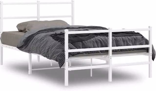 Berkfield Home Metal Bed Frame with Footboard in White, W/D/H: 120 x 200 cm – 1
