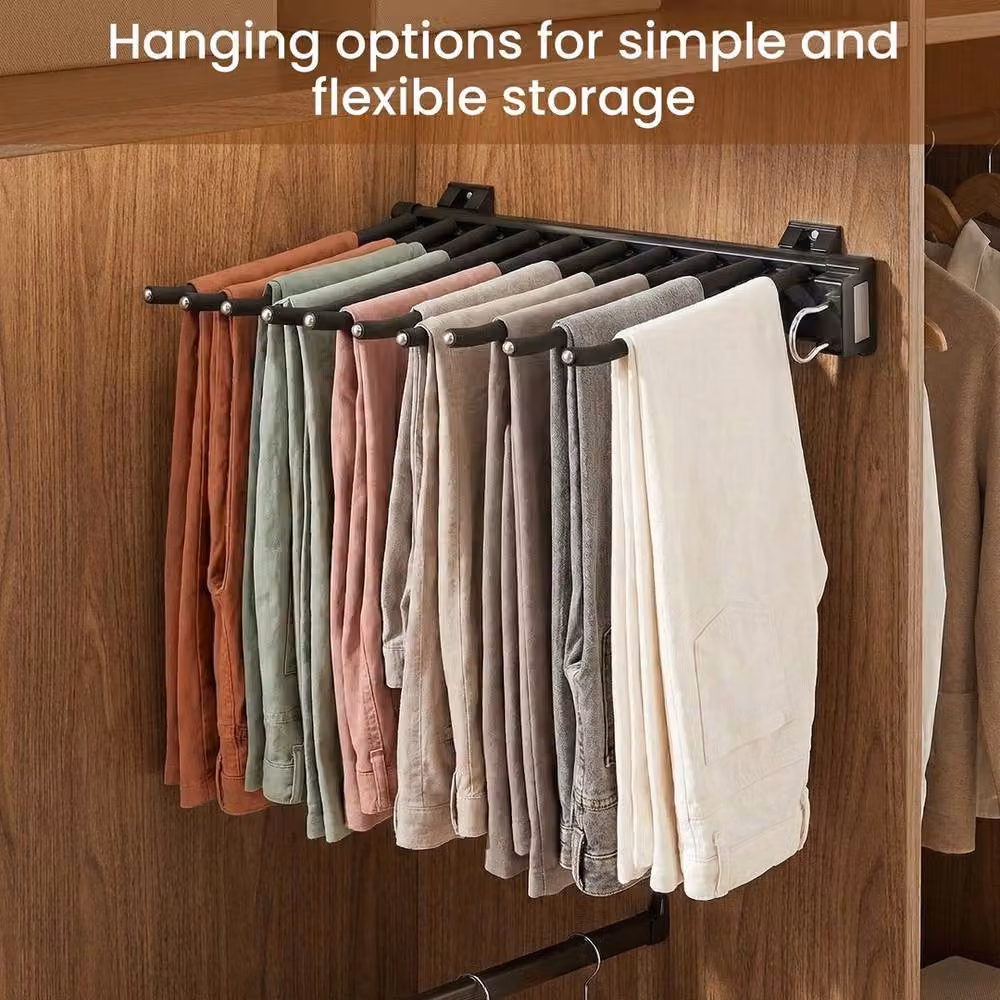 VOGREX Black Extendable 10 Arm Pull Out Trouser Rack and Telescopic Pants Hanger – 5