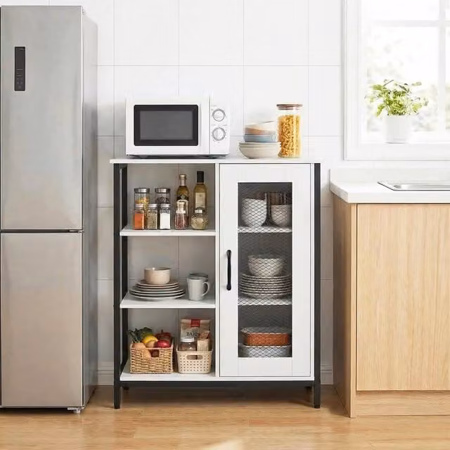 Kelvenix Modern White Metal Sideboard Storage and Buffet Cabinet – 1