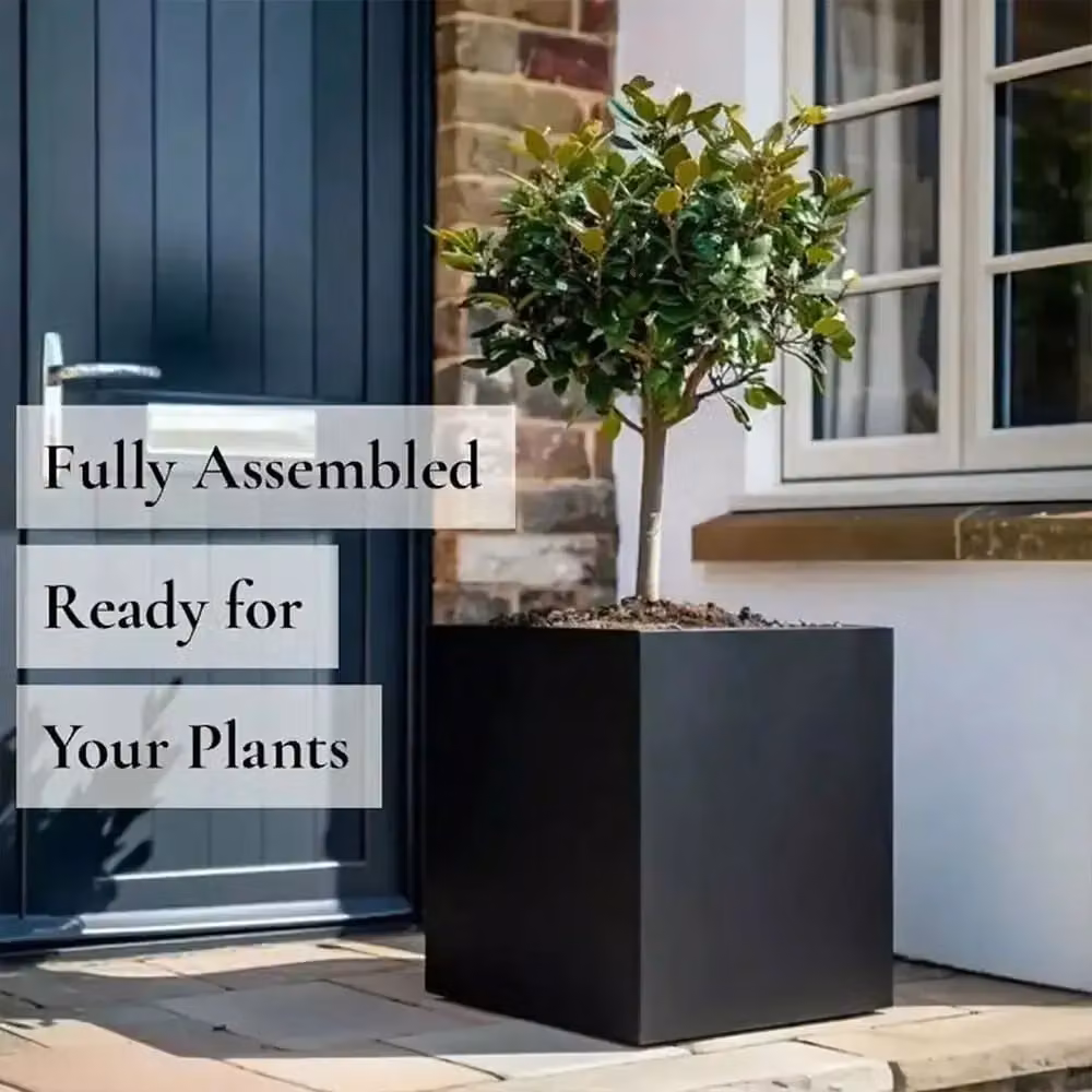 Access Garden Products Galvanised Steel Square Planter, Black, W: 40 cm, D: 40 cm, H: 40 cm – 10