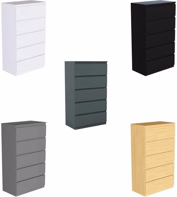 NESTLUNE Grey 5 Drawer Chest of Drawers Storage Cabinet – 1