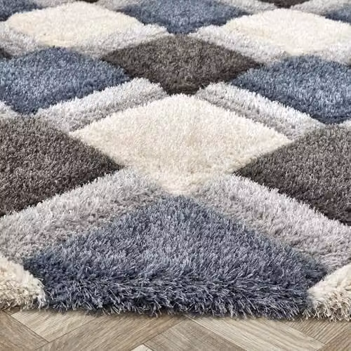 Phoenox Textiles Limited Origins 3D Geometric Rug, Petrol Blue, W: 80 cm, L: 150 cm – 3