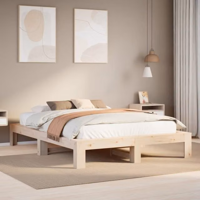 Berkfield Home Solid Wood Pine Bed Frame in Brown, W/D/H: 140 x 190 cm – 1