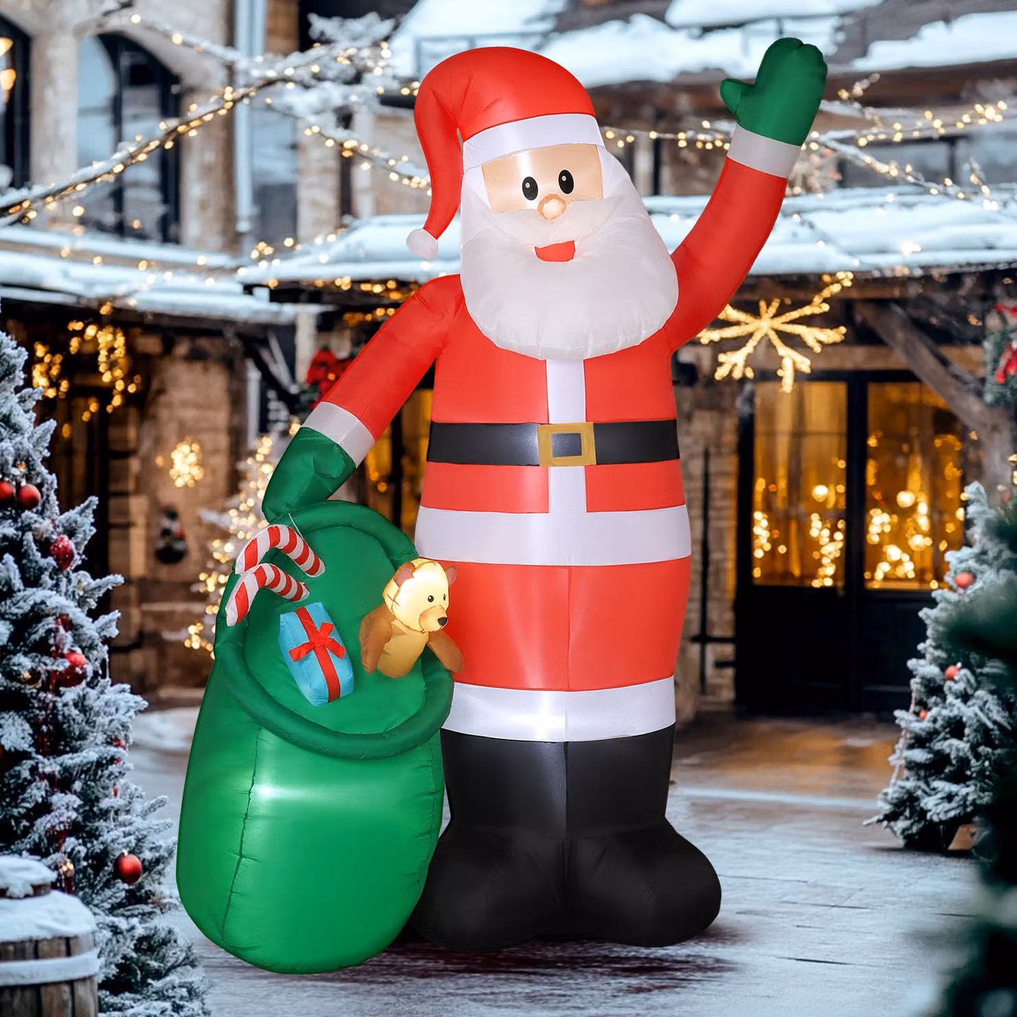 Outsunny 275 cm Inflatable Christmas Santa with Bear Sack and Built-in LED Lights in Red – 2