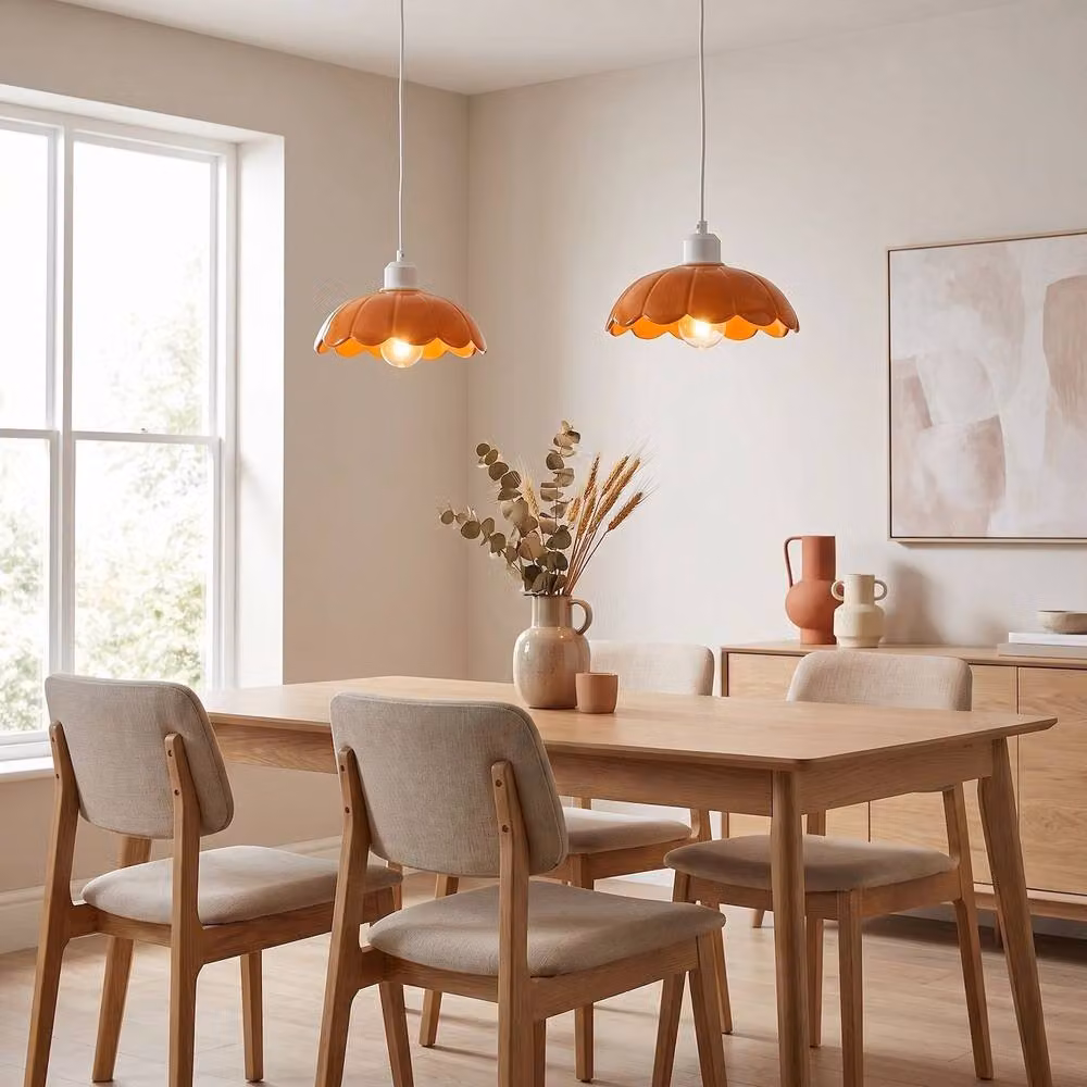 Happy Homewares Modern Orange Gloss Ceramic Pendant Light Shade with Scallop Edge – 2