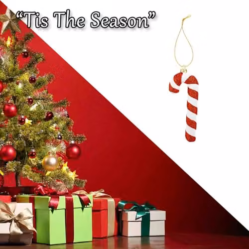 VFM e-Store Red Striped Glass Hanging Candy Cane Christmas Tree Ornament, H x W x D: 15.8 x 6.0 x 2.1 cm – 6
