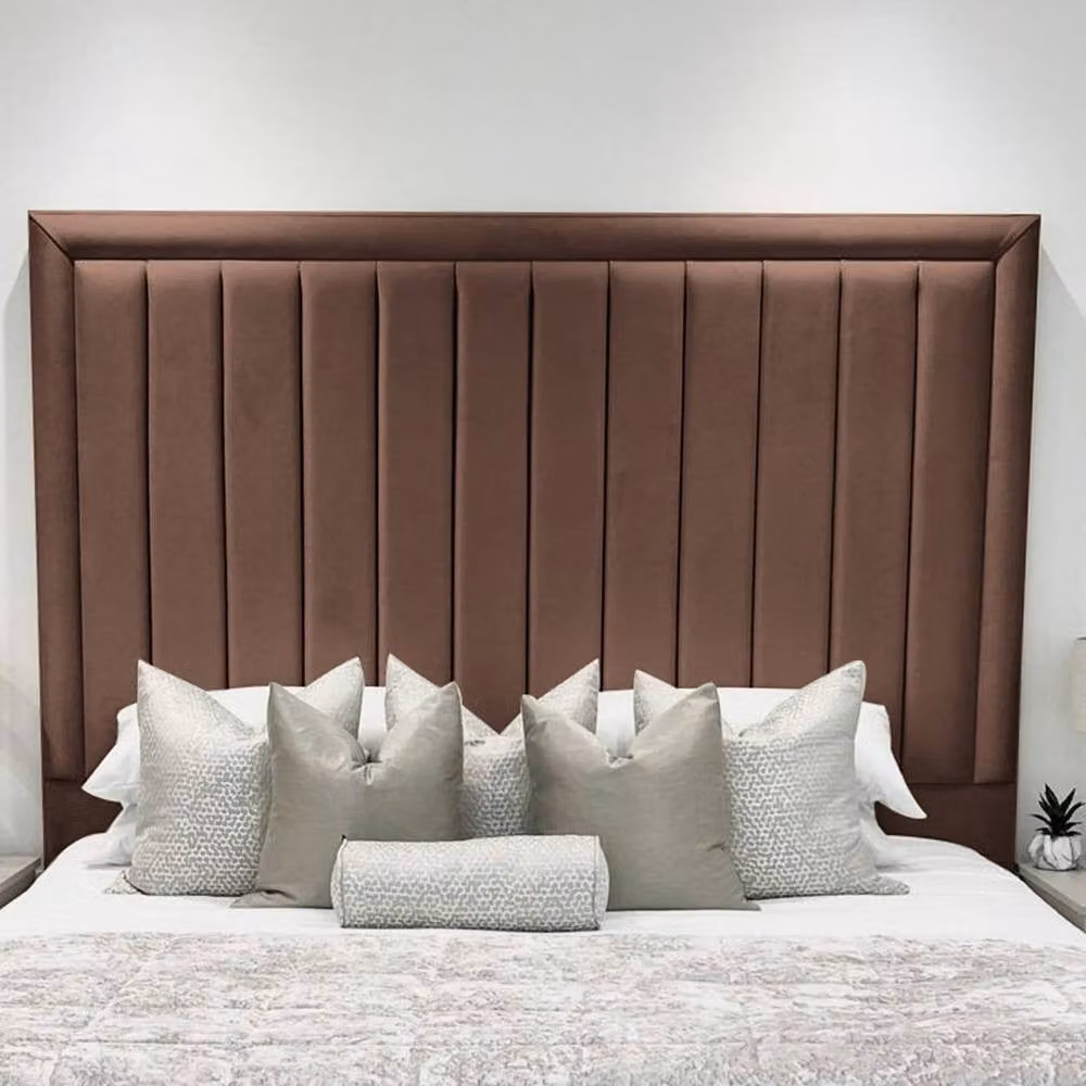 Living Comfort Bedz Hampton Upholstered Slatted Base Bed with 54-Inch Panel Headboard in Brown Velvet, W/D/H: 120 x 200 cm – 2