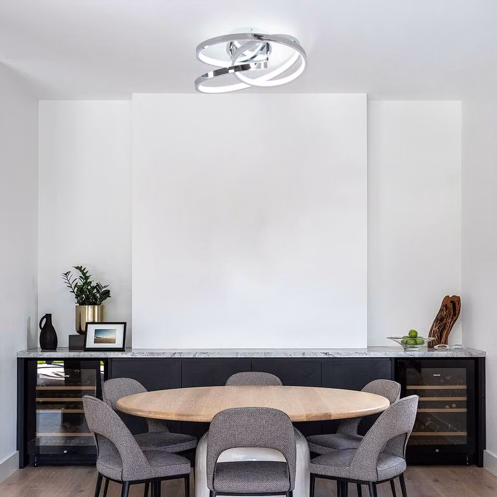NIVOR Modern Geometric LED Semi Flush Mount Ceiling Light in Silver, Diameter: 30 cm, Cool White – 3