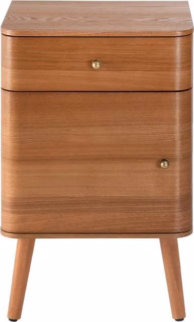 CALICOSY Bedside Table with 1 Drawer and 1 Door in Light Brown with Gold Accents, W/D/H: 42 x 35 x 71 cm