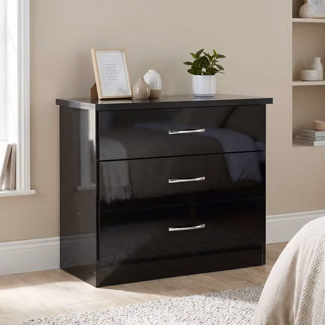 Seconique Nevada 3 Drawer Chest in Black Gloss, W/D/H: 71 x 40 x 81 cm – 3