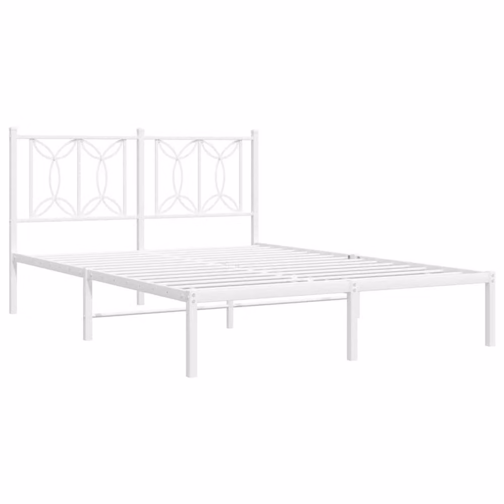 Berkfield Home Metal Bed Frame with Headboard in White, W/D/H: 135 x 190 cm – 3