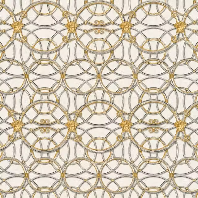 Versace La Scala Del Palazzo Geometric Textured Vinyl Wallpaper in Beige and Gold, W: 100 cm, H: 70 cm