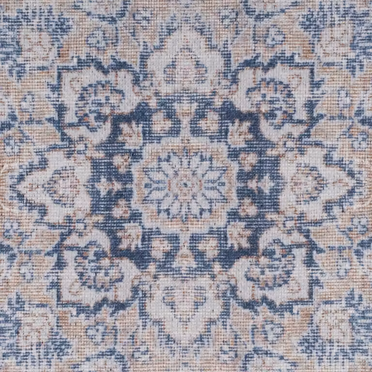 Kukoon Vintage Medallion Low Pile Rug in Denim Blue, Non-Slip and Washable, W: 240 cm, D: 330 cm