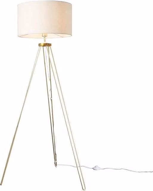 ValueLights Aero Modern Gold Floor Lamp with Beige Fabric Cylinder Shade – 1