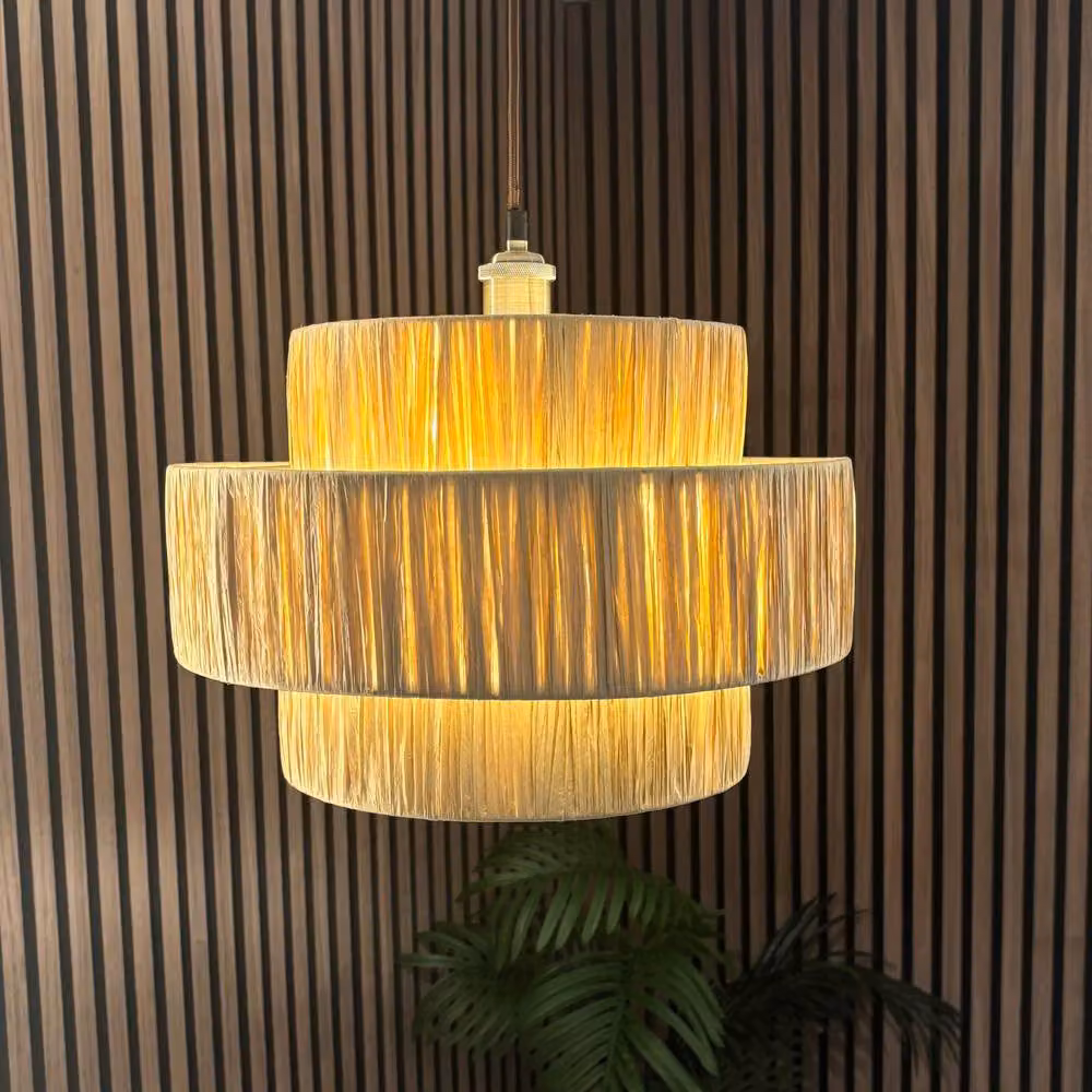 CGC Lighting Kefira Three Tier Straw Paper Lampshade in Natural Beige – 3
