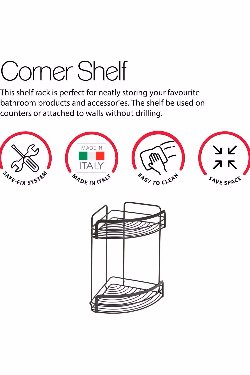 Metaltex Origin 2-Tier Freestanding Corner Storage Rack in Matt Black Metal – 4