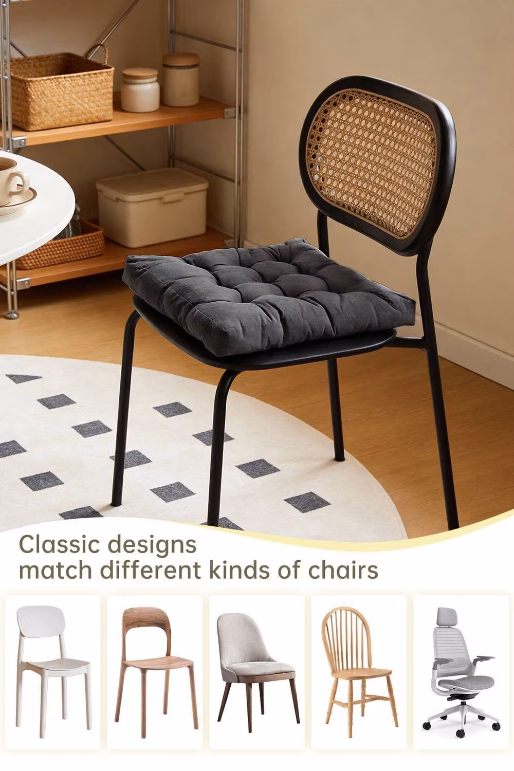 Living and Home Comfort Padded Corduroy Chair Cushion in Grey, W/D: 55 x 55 cm – 5