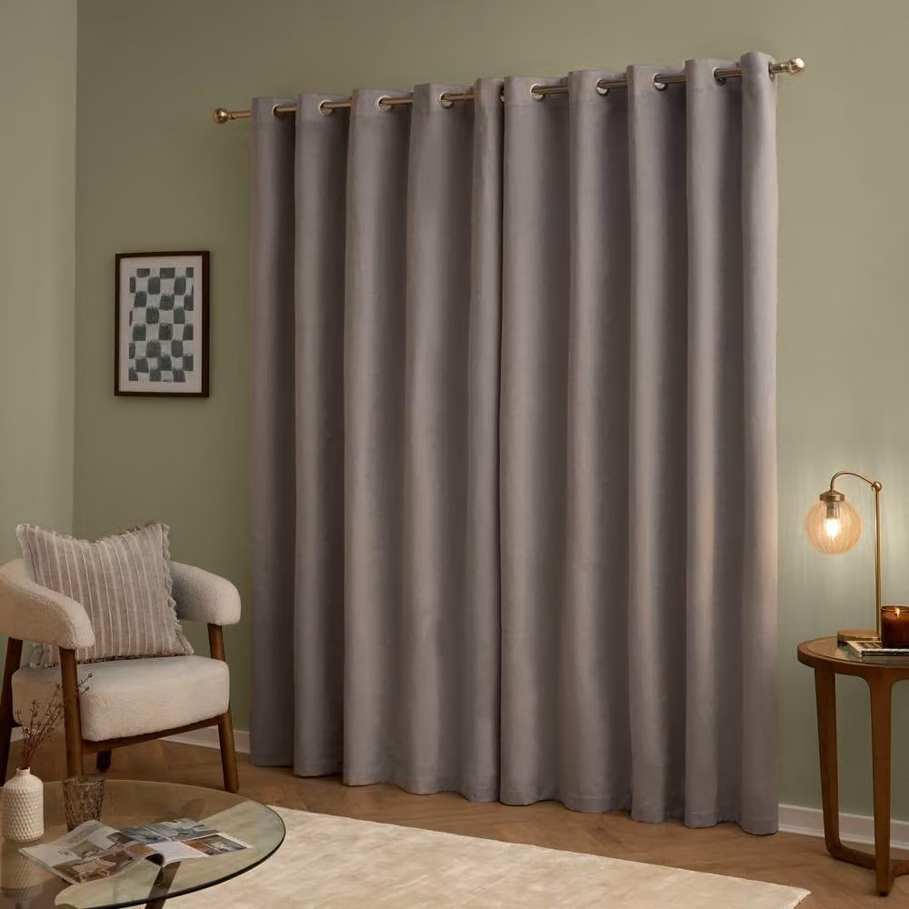 Furn Silver Velvet 100% Blackout Eyelet Curtain Pair, Width: 168 cm, Drop: 137 cm – 2