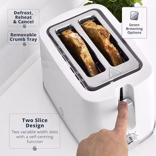 Swan Windsor Kitchen Set in White, including 1.7L Fast Boil Kettle and 2 Slice Toaster – 3