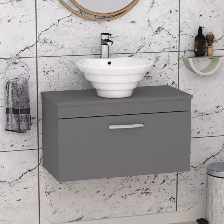 Royal Bathrooms Turin 800mm Wall Hung Vanity Unit with 1 Drawer in Indigo Grey Gloss