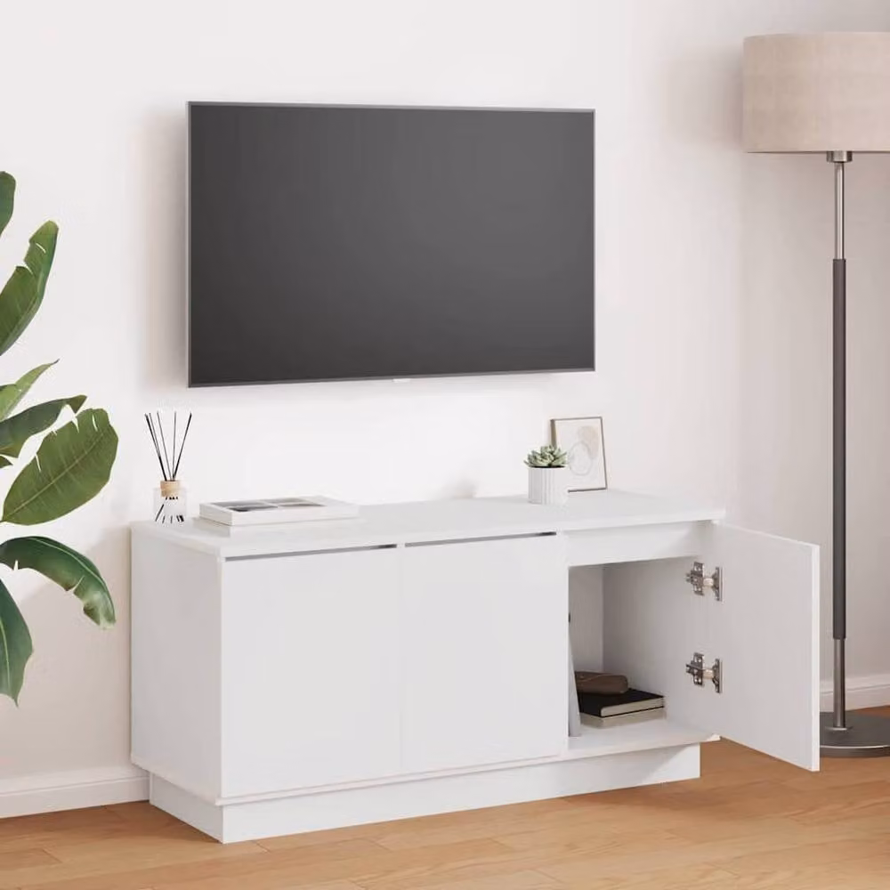 Berkfield Home Modern White TV Cabinet in Engineered Wood W/D/H: 100 x 38 x 49 cm – 1