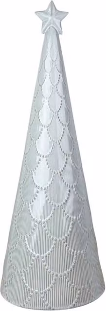 Four Candle White Glazed Ceramic Christmas Tree Ornament with Dotted Textured Detail