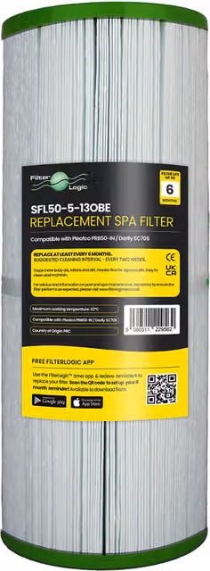 FilterLogic White Hot Tub Spa Filter Cartridge compatible with Pleatco PRB50IN and Darlly SC706